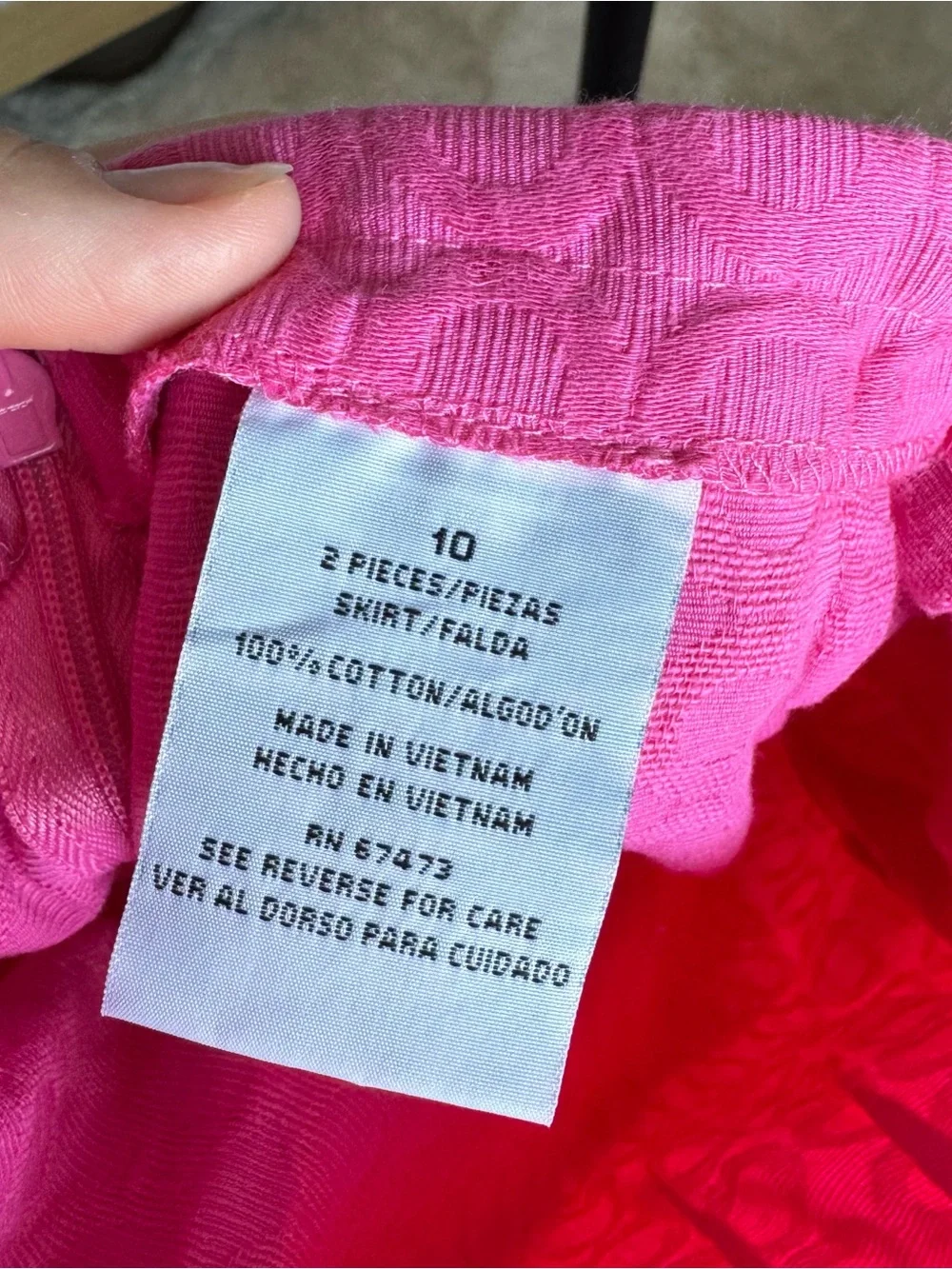 Danny & Nicole Bright Pink Textured Ruffle Collar Blouse and Skirt Set